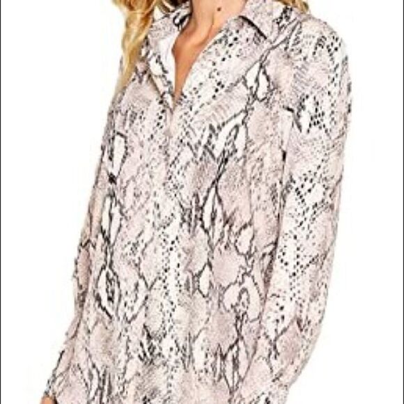Lavender Brown Snake Printed Long Sleeve Blouse - Picture 1 of 6